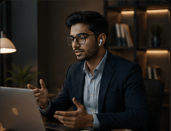 Young professional speaking during an online meeting